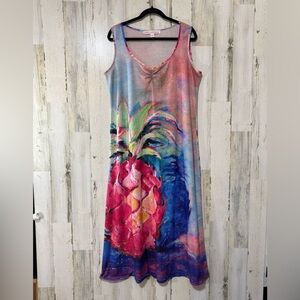 Leoma Lovegrove Sleeveless Tropical Pineapple Print Lightweight Maxi Dress